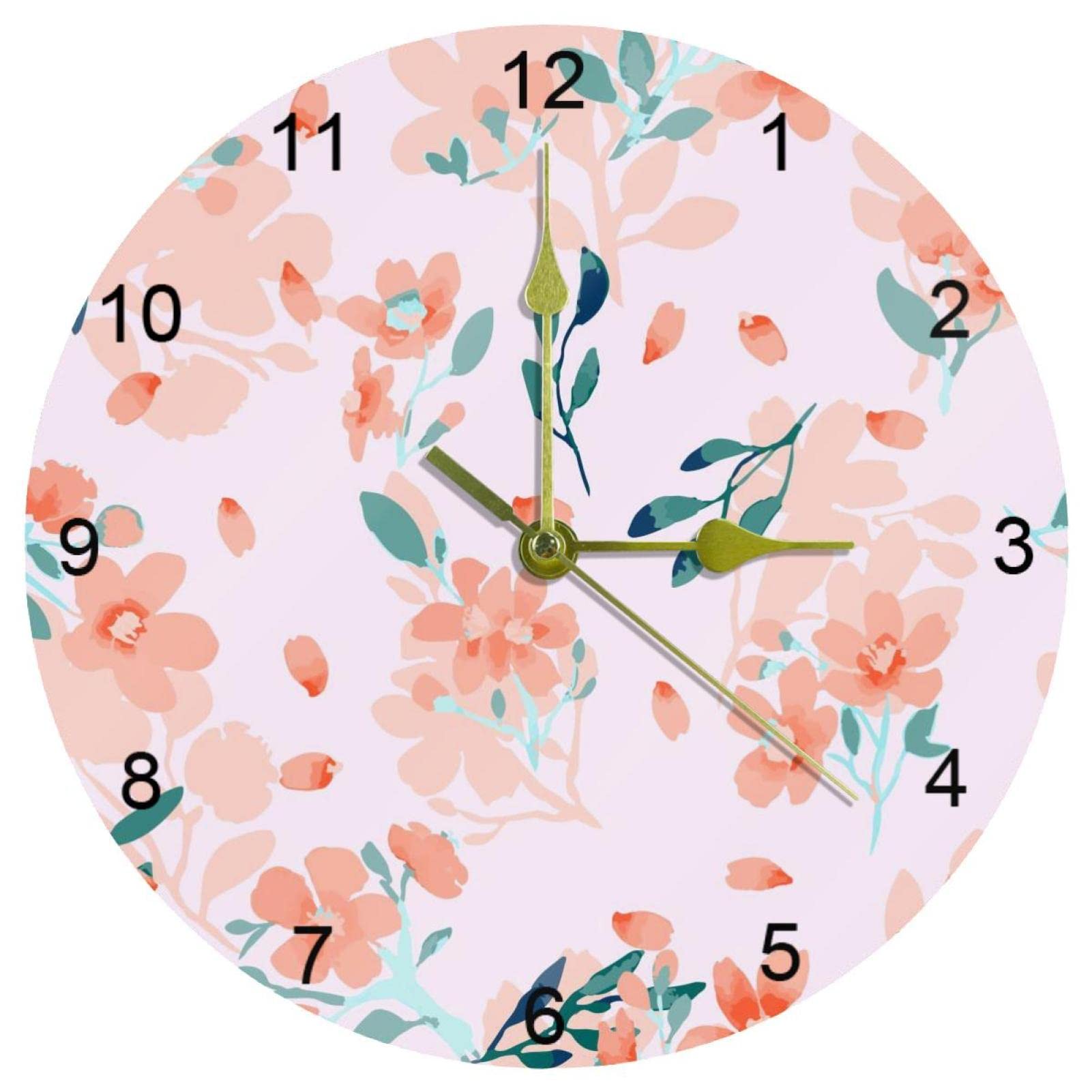 Horloge murale silencieuse à quartz fleurie de 25 cm sans tic-tac pour salon