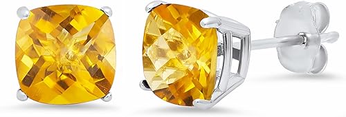 Miniatura 8 de Tienda Collection 925 Sterling Silver 6mm Cushion Cut Gemstone Stud Earrings for Women with Butterfly Backs