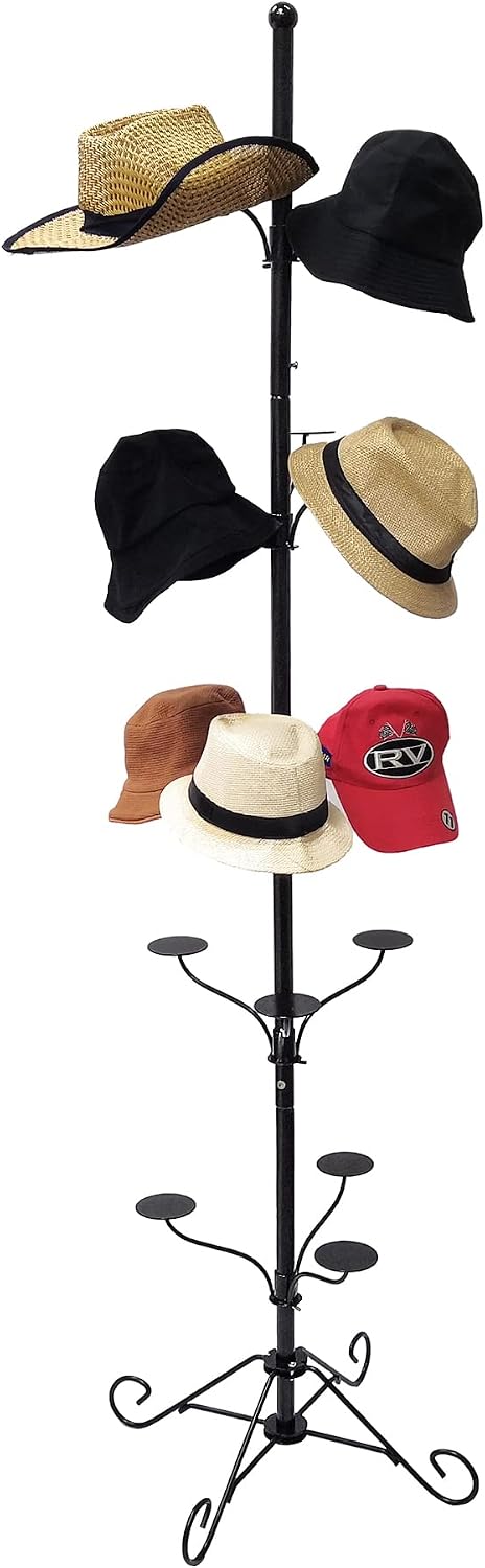 FixtureDisplays 5-Tier 15 Hat Rotating Hat Display Rack Free Standing Headwear Wig Rack Metal Floor Rack for Caps, Wigs & Hats 22X22X73" 10101-2D
