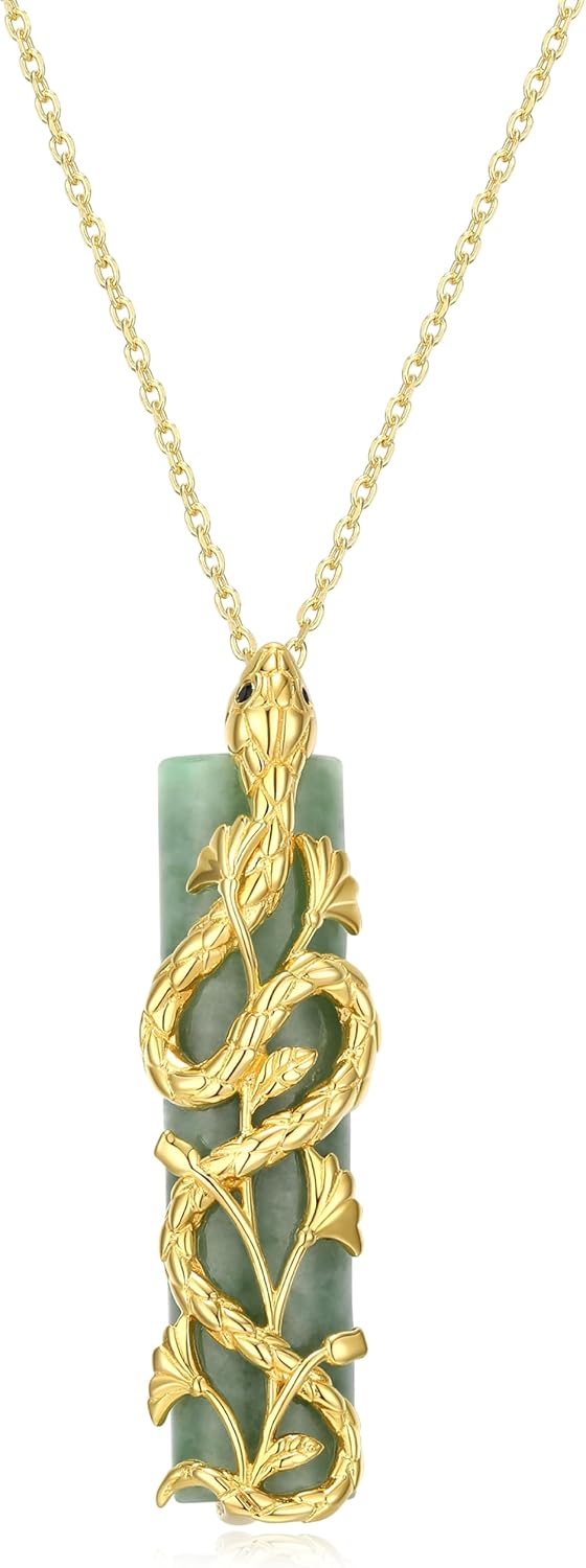 .925 Sterling Silver Rhodium or 18K Gold Plated Genuine Jade Pendant Necklaces for Women - Animal Design with Sparkling Gemstones Accents, Hypoallergenic Sterling Silver Necklace 18 inch