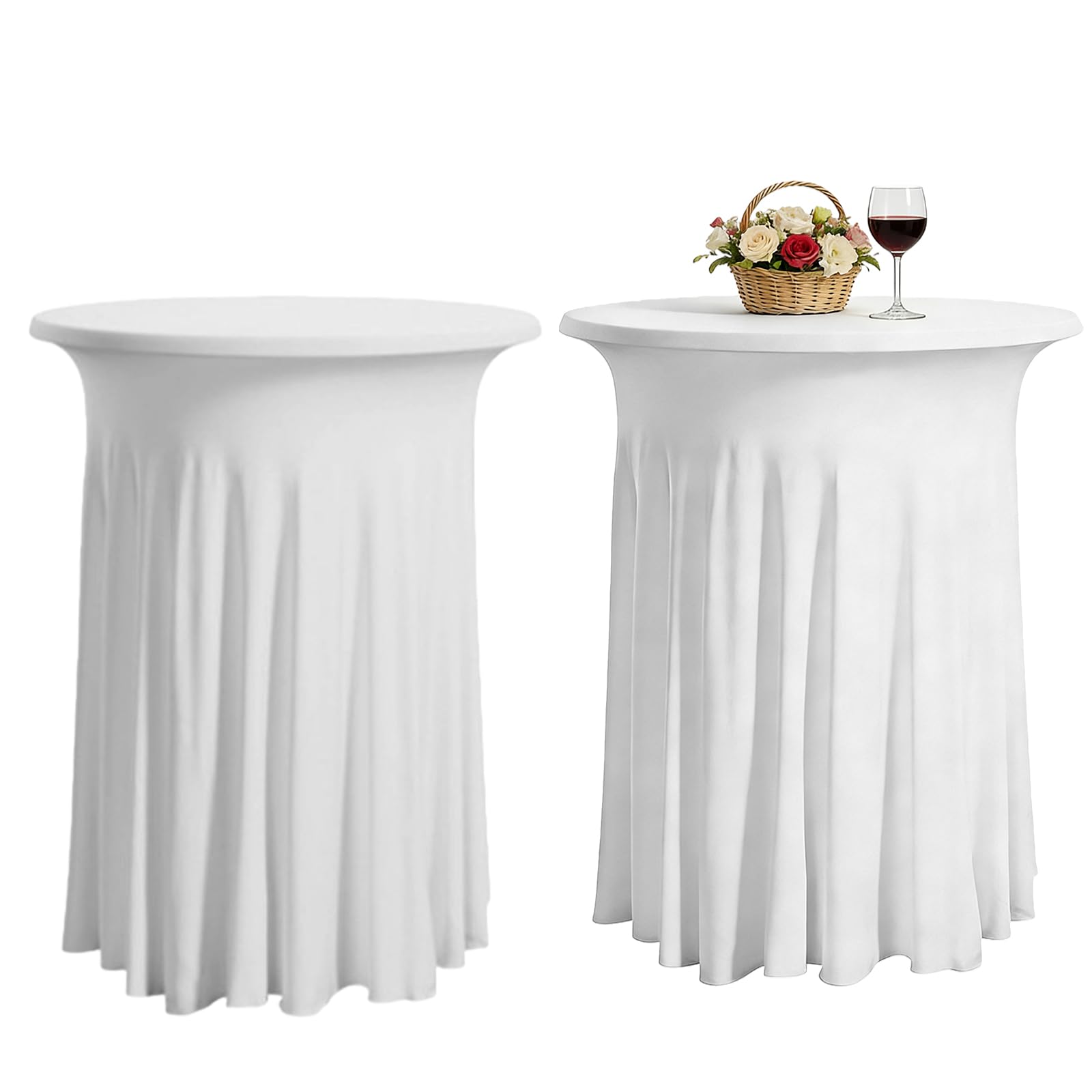 2 sztuki rozciągliwych obrusów: eleganckie pokrowce na stół koktajlowy ze spódnicą, praktyczne pokrowce na stół barowy, stylowy obrus koktajlowy na wesela, imprezy, do restauracji, bankietów
