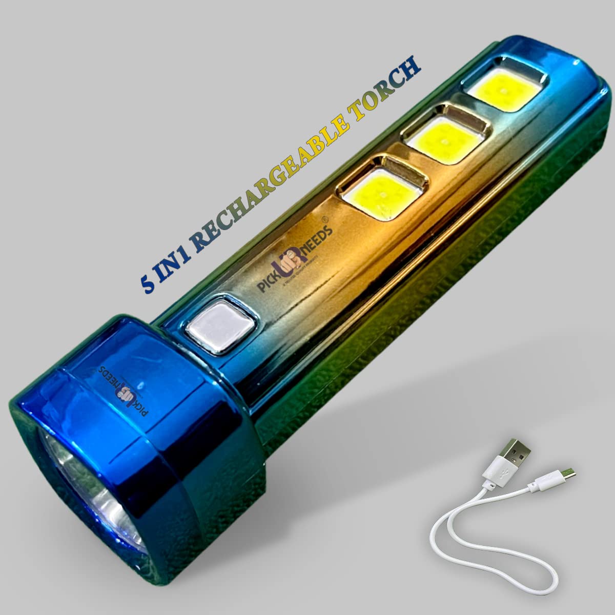 Pick Ur Needs 5 in 1 Bright LED 25W Torch Light Home Emergency Lamp Flashlight Built-in Battery USB Rechargeable-picture-10