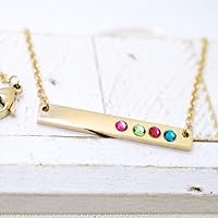 Vista 2 de Horizontal Skinny Gold Bar Birthstone Necklace, Customized Jewelry, Delicate Personalized Necklace