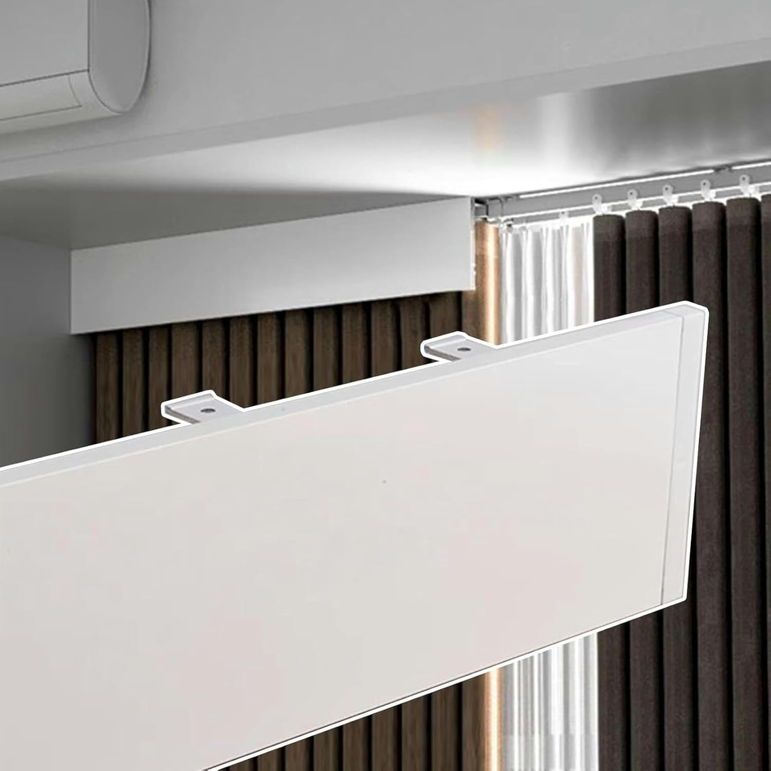 Blackout Curtain Pelmet Box No Track, White Ceiling Cornice Boards for Windows Sun Block, Aluminum Curtain Rod Box Cover for Living Room(10.5 CM,2m/6.6ft)