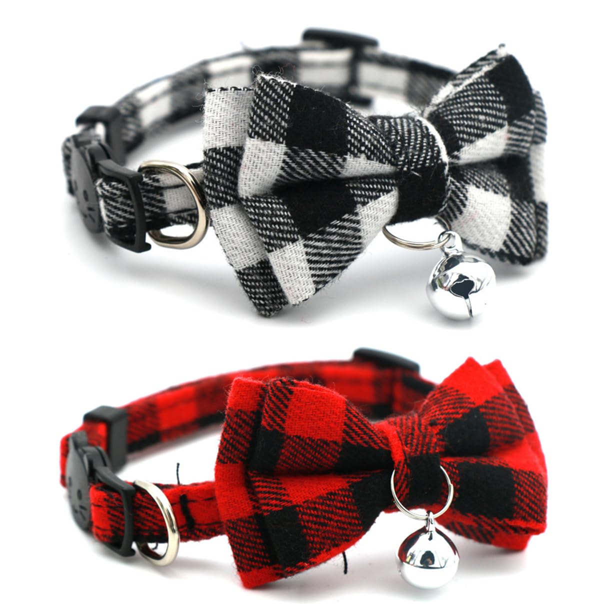 2-Pack Plaid Bowtie Cat Collar with Bell Breakaway Kitten Collar with Bells
