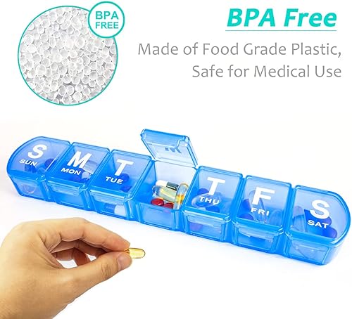 Miniatura 3 de Pastillero semanal extra grande, pastillero grande de 7 días, sin BPA, XL para píldoras, vitaminas, aceites de pescado o suplementos (azul)
