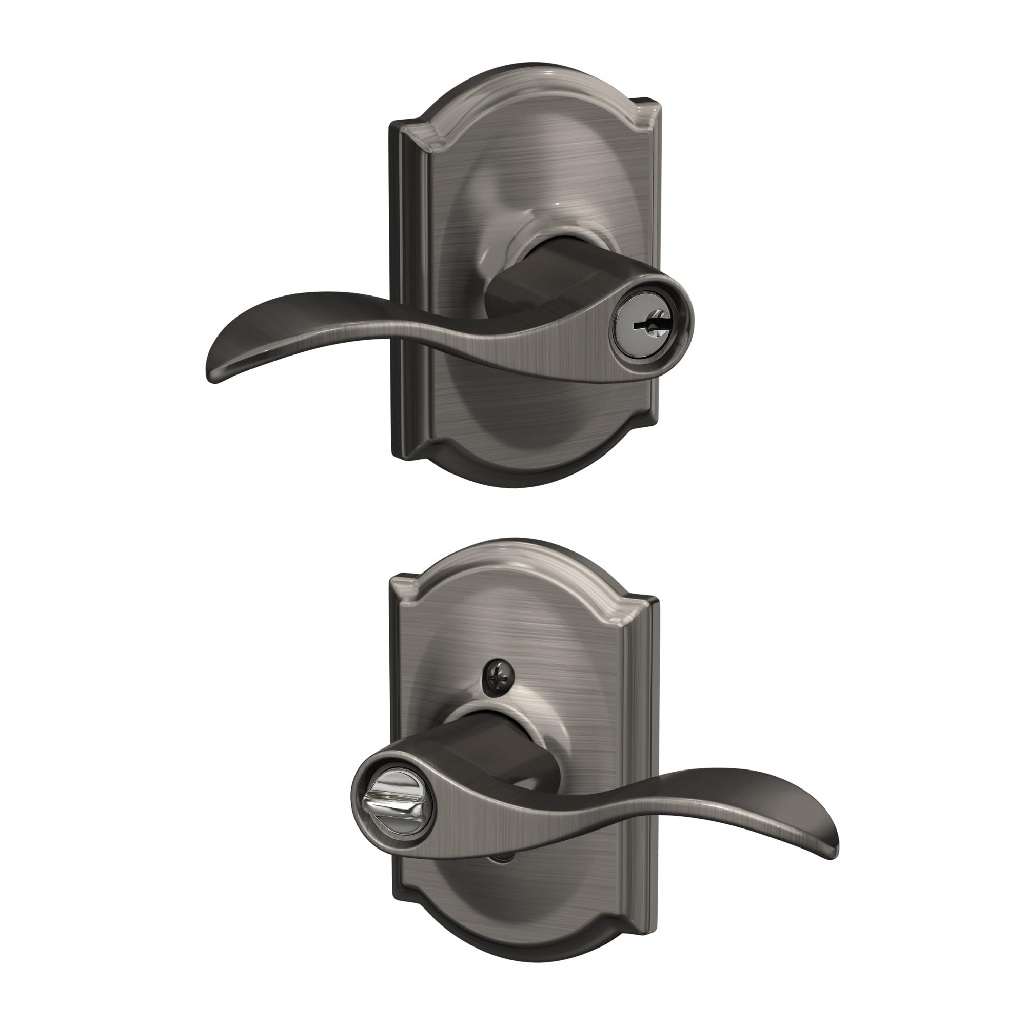 SCHLAGE Accent Lever with Camelot Trim Keyed Entry Lock in Antique Pewter - F51A ACC 620 CAM
