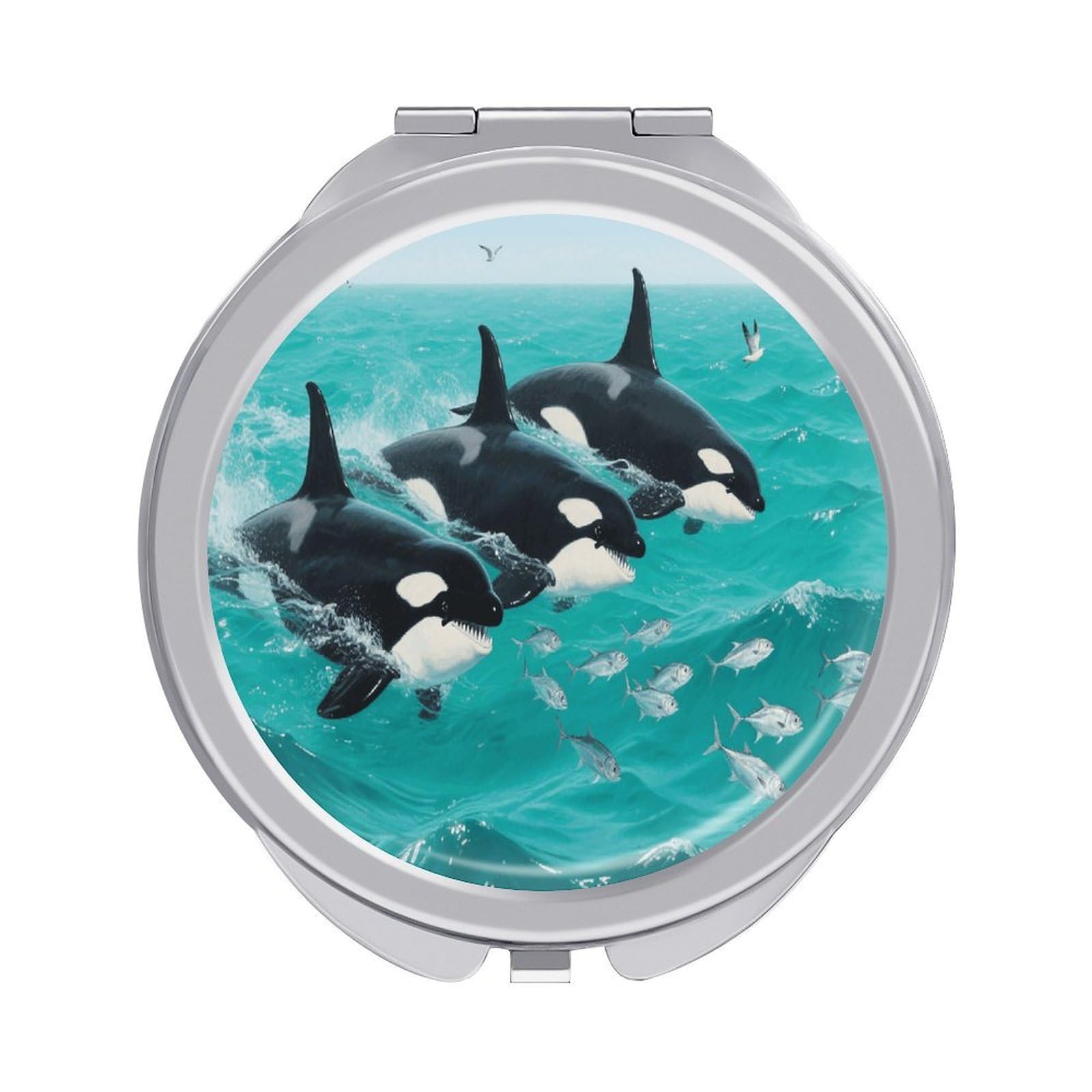 VstaDank Underwater Whale Makeup Mirror Beautiful Compact Makeup Mirror Silver Mirrors Surface Folding Makeups Lightweight Travel Makeups Mirrors for Suitable Handbag and Purses