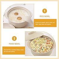 Vista 4 de Hemoton Paja de trigo para niños con tapa y asas dobles de 5.7 pulgadas, apto para microondas, cuenco de sopa y gachas para desayuno y fácil limpieza