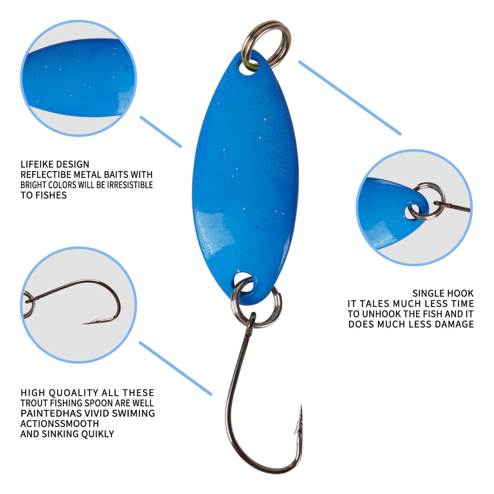 Cucchiaini Da Pesca Esche 46 Pezzi Esche Artificiali,Esche Da Pesca, Fishing Set,Esche Per La Pesca Alla Trota,Spoon Trout Area Per Trota, Persico,Luccio Spoon Kit Con Scatola
