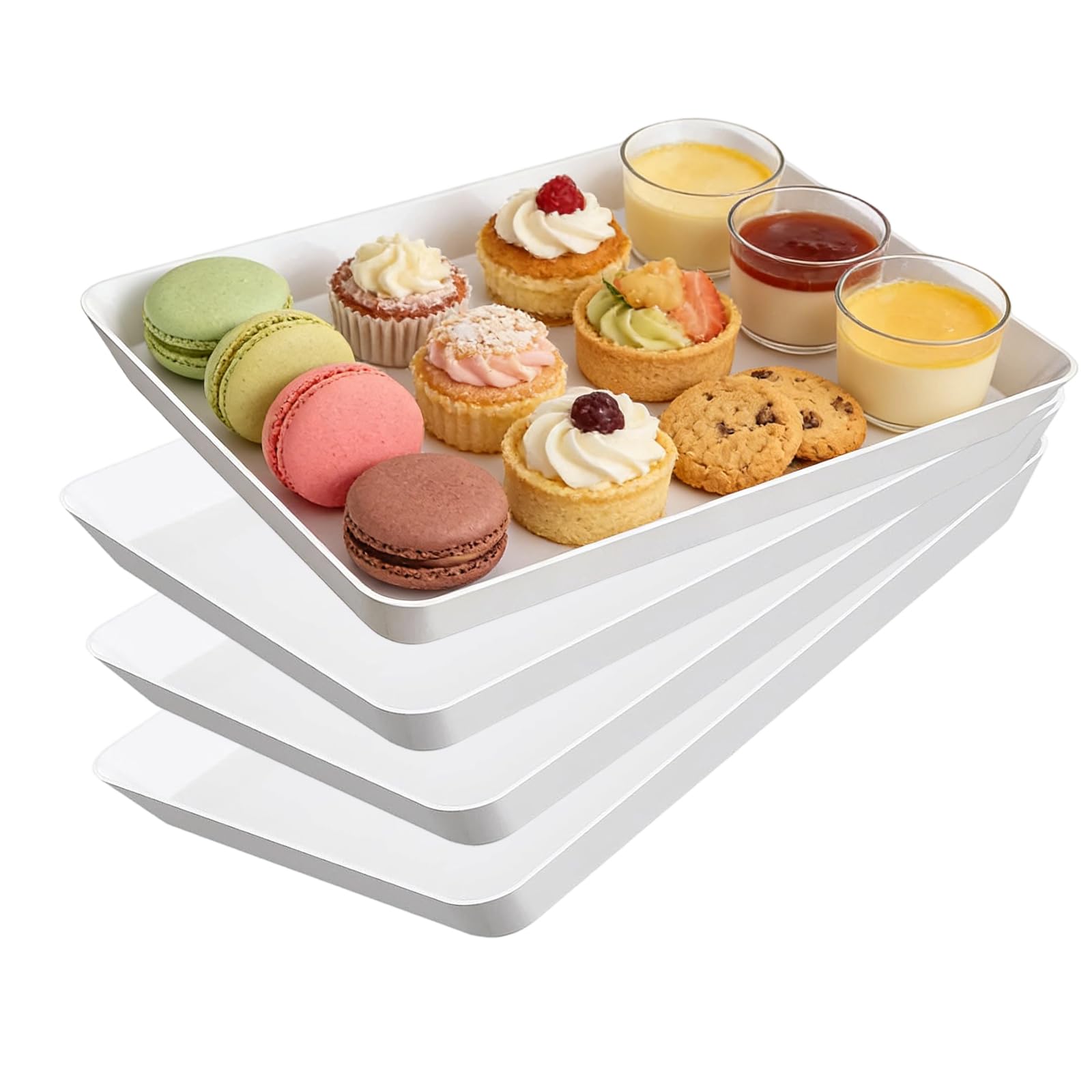 Luckwaii Plastic Serving Tray 4 Pcs White Serving Platters for Party Food, Reusable Dishware Plate Catering Trays for Kitchen Charcuterie Dishes Snacks Fruit Cookies Sandwich Tea Dinner, 31 x 22 cm