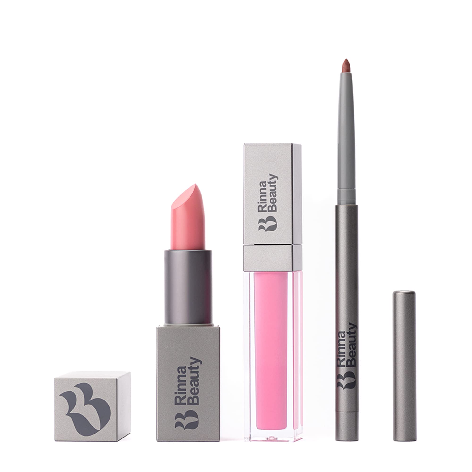 RB RINNA BEAUTY Icon Lip Kit - Pinky - All-in-one Lip Kit Includes Lipstick, Lip Gloss, and Lip Liner - CANDY PINK look - Vegan, Long-lasting, Anti-aging & Moisturizing, Cruelty-Free - 1 each
