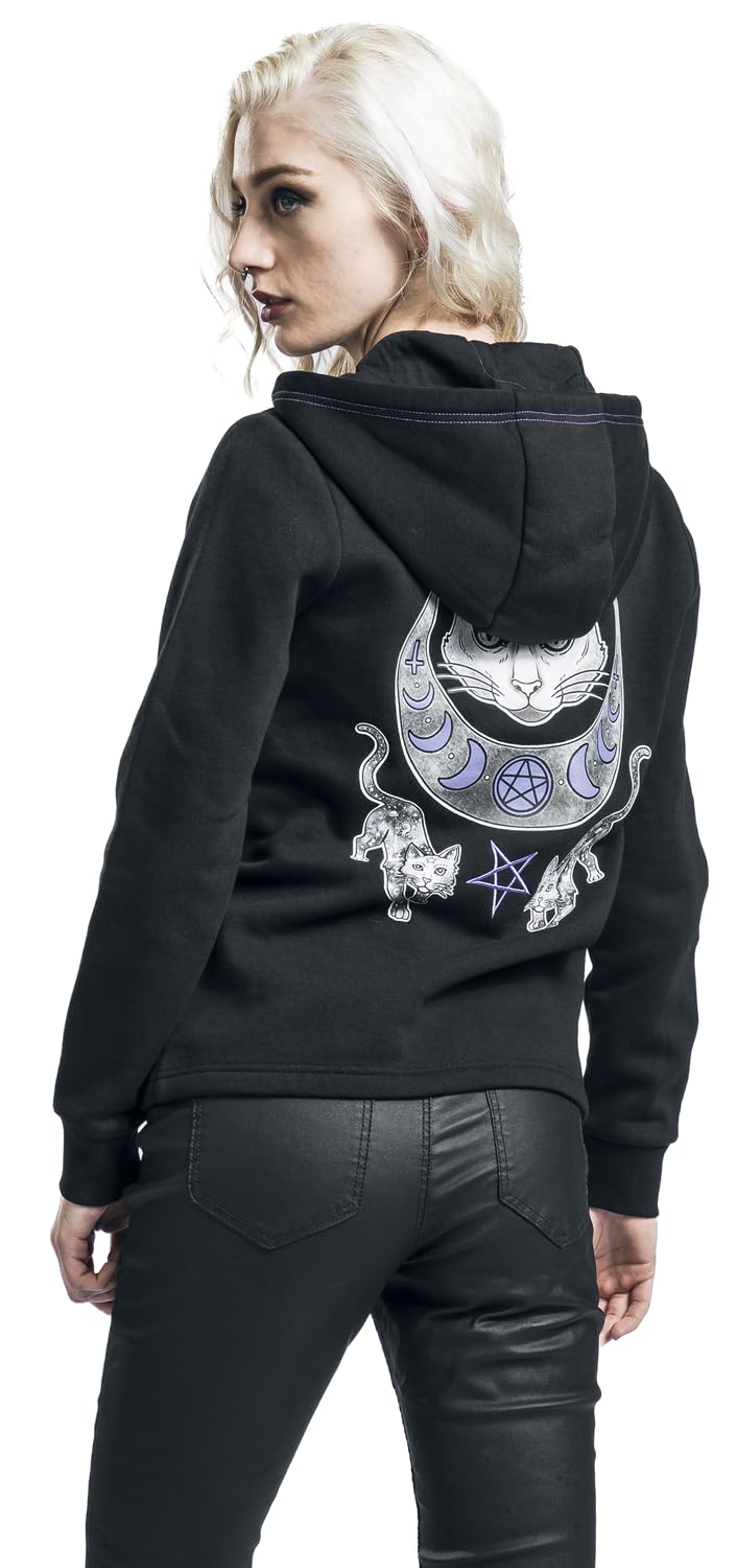 Gothicana by EMP Damen Schwarze Kapuzenjacke mit aufgenähtem Katzenpatch