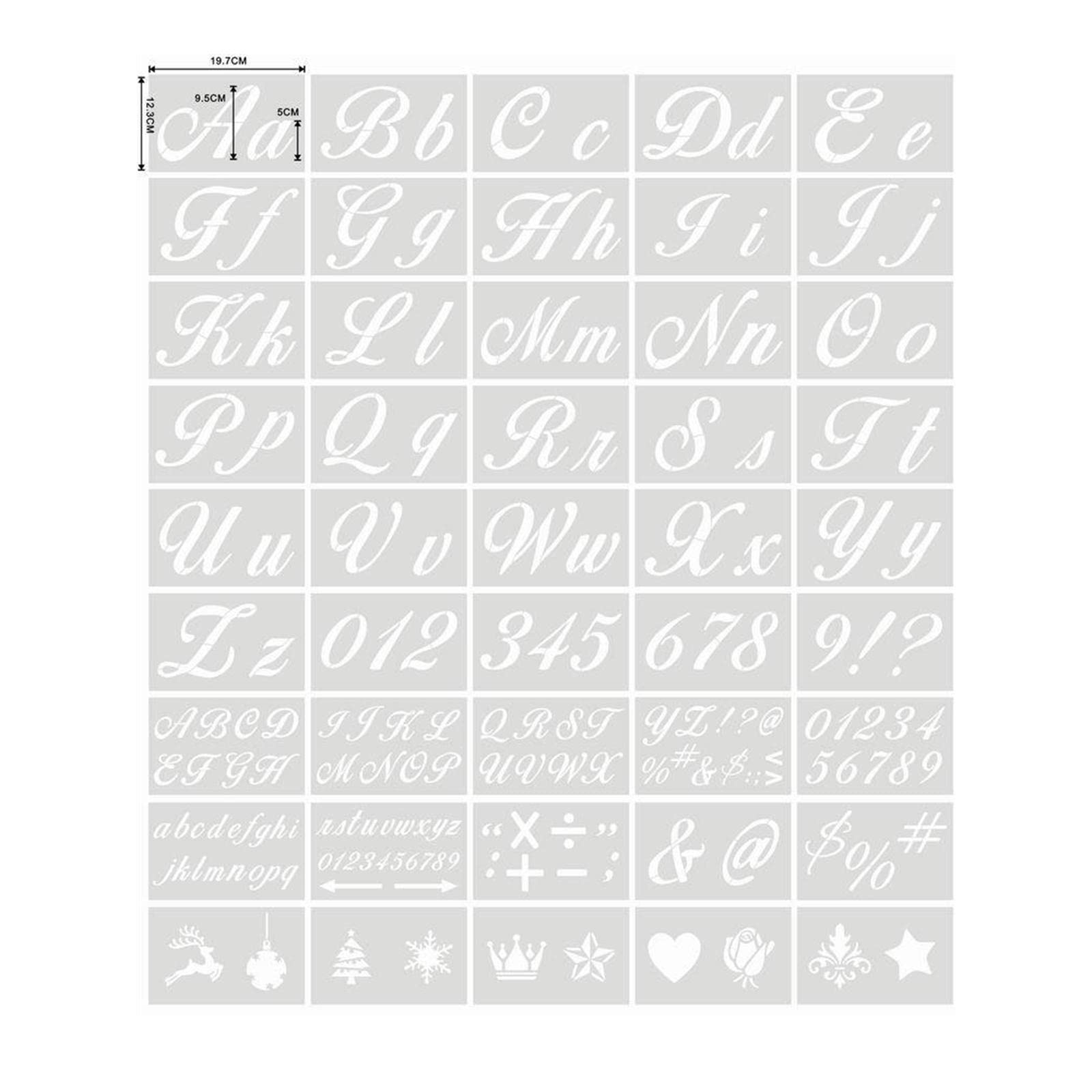 3 set di 45 stencil con lettere dell'alfabeto, per disegno e pittura, corsivo
