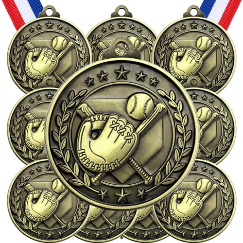 Misdary 12 Pack Medals with Neck Ribbons Team Participation Trophies for Kids Sports Awards Party Favors for Sports Competitions Celebration Gift(Bronze Baseball)