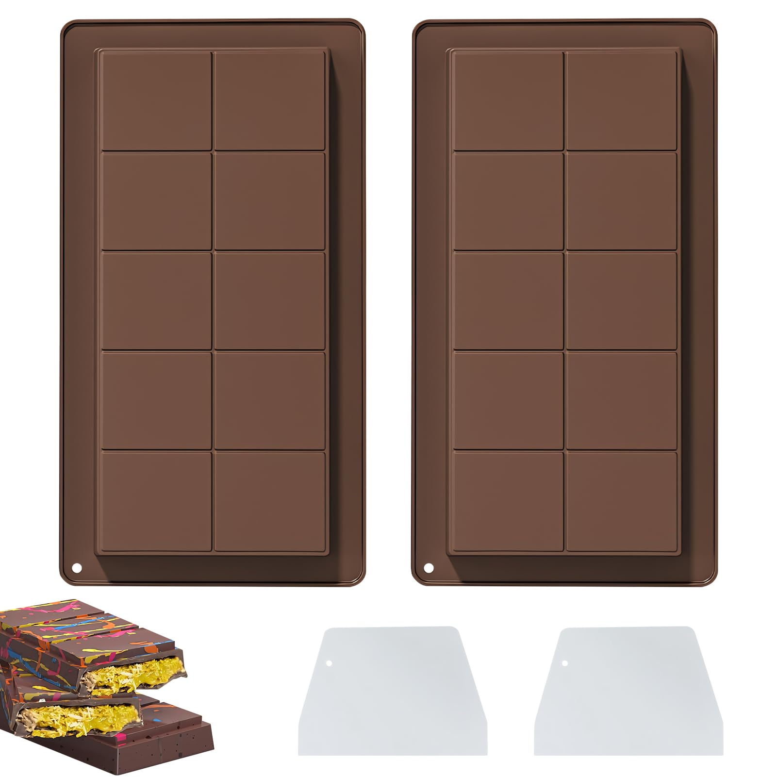 Stampi Per Cioccolato In Silicone, 2 Pezzi - Stampo Profondo Per Tavolette Ripiene, Antiaderente, Alimentare, Per Cioccolato Dubai, Torrone, Caramelle, Con 100 Bustine