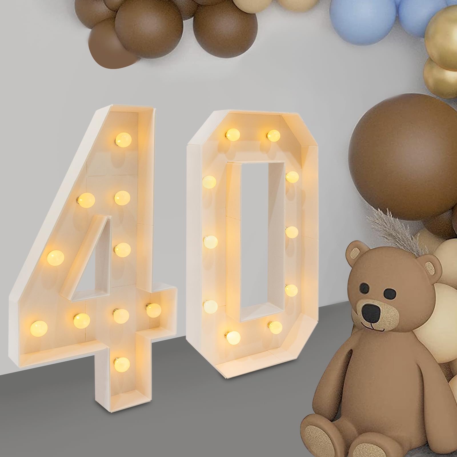 Chiffres lumineux à LED 40 - Décoration de fête anniversaire lumières blanches chaudes