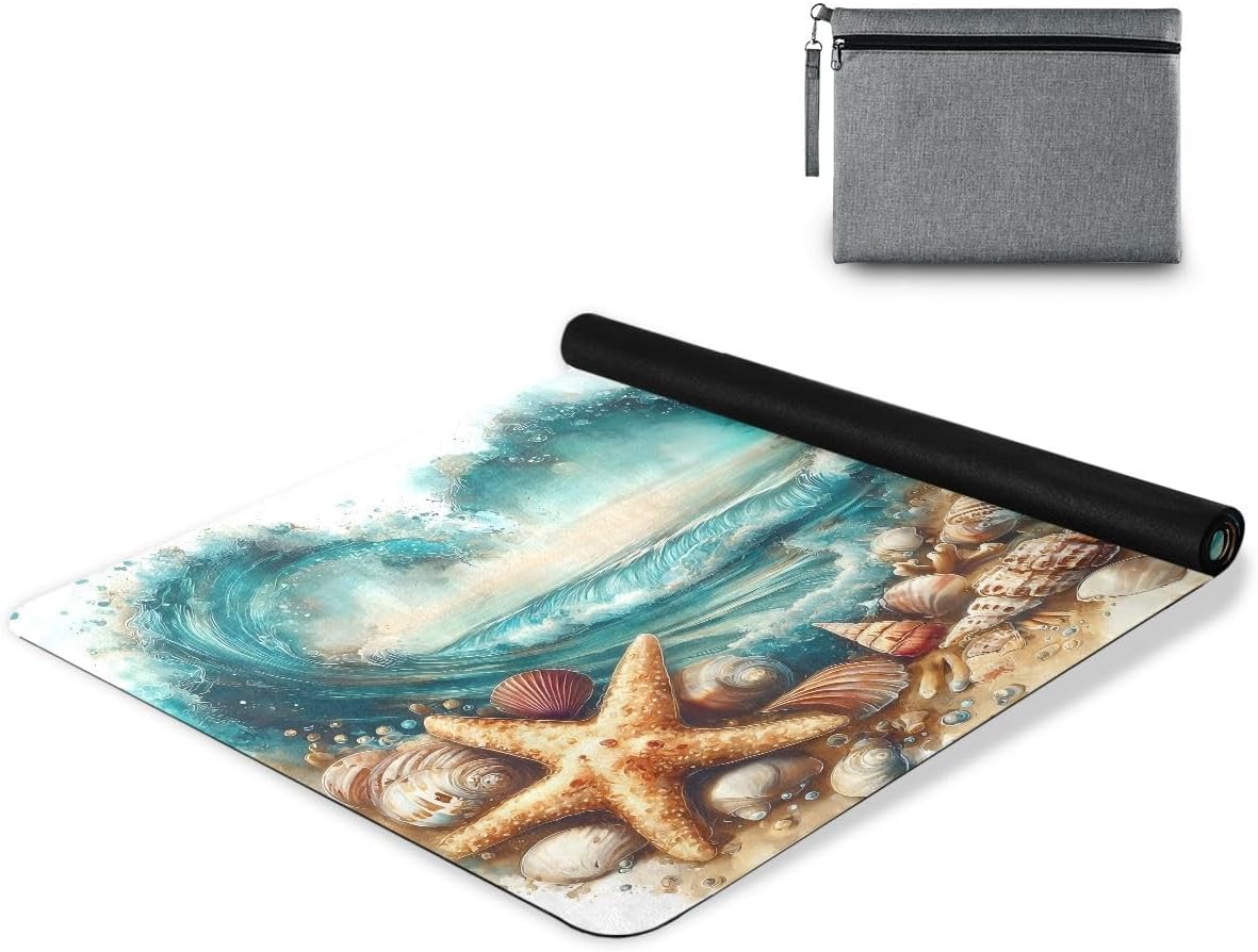 ALAZA Heart-Shaped Ocean with Seashell Yoga Mat Non Slip Fitness Exercise Mat, Workout Mat for Yoga, Pilates and Floor Exercises