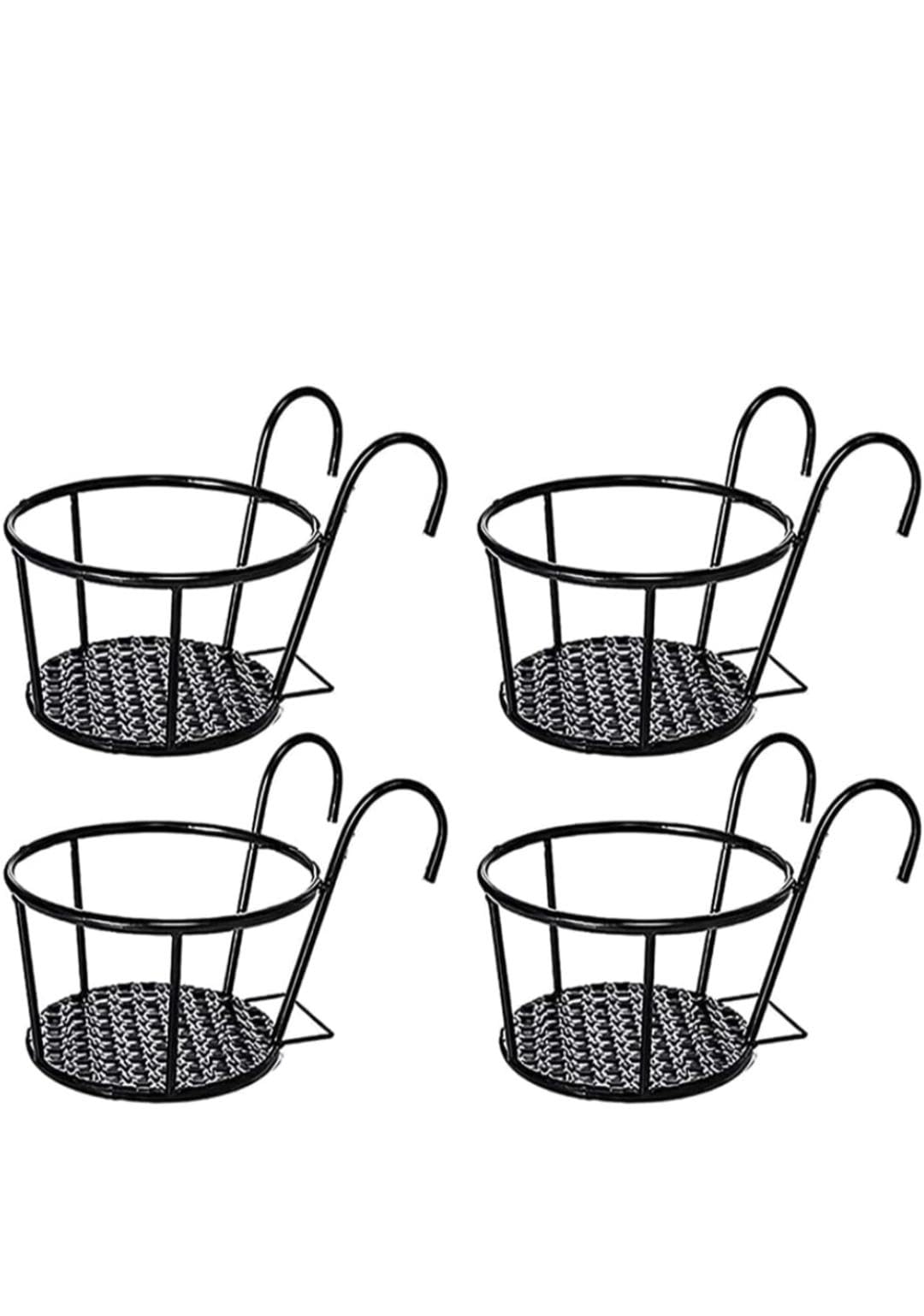 Pack of 4 Hanging Planter Holders – Iron Railing Flower Pot Racks for Balcony, Garden, and Terrace – Sturdy Black Metal Plant Stands for Deck Railings – Decorative Gardening Supplies for Home Decoration-image-31