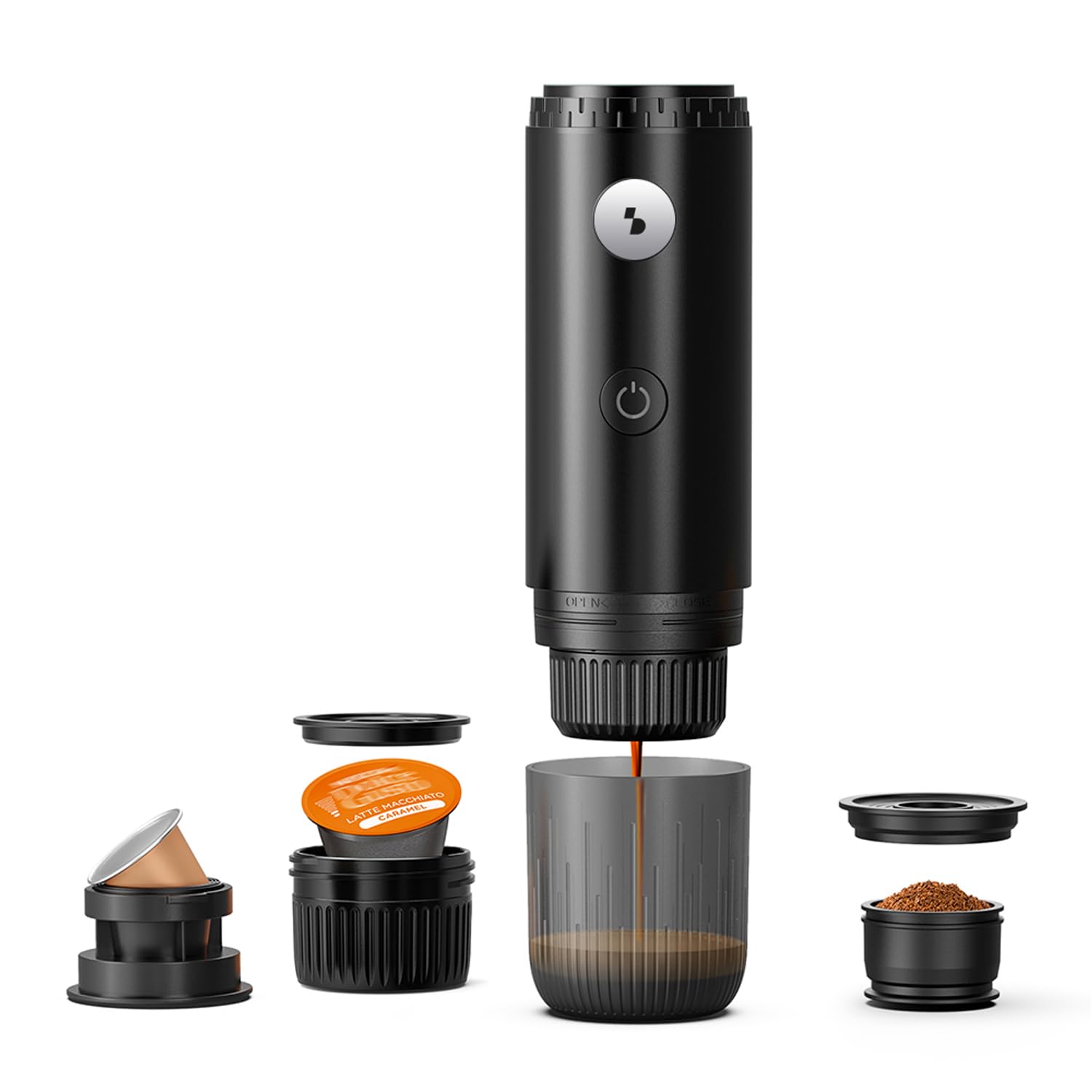 BEPER P101CAF250 Cafetera Espresso Portátil Recargable 3 en 1– Compatible con cápsulas Nespresso®, Dolce Gusto® y café molido, 19 bares, inalámbrica, calentamiento integrado, USB-C