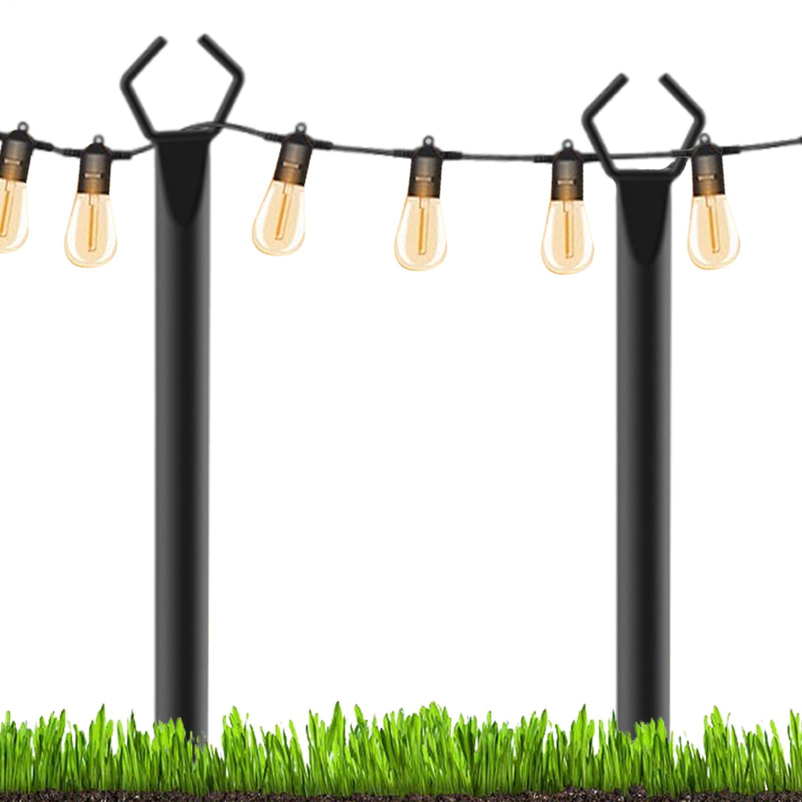 Poteaux d'éclairage de jardin Lot de 2 – Tige de support extérieur en métal robuste avec ancrages pour guirlandes lumineuses