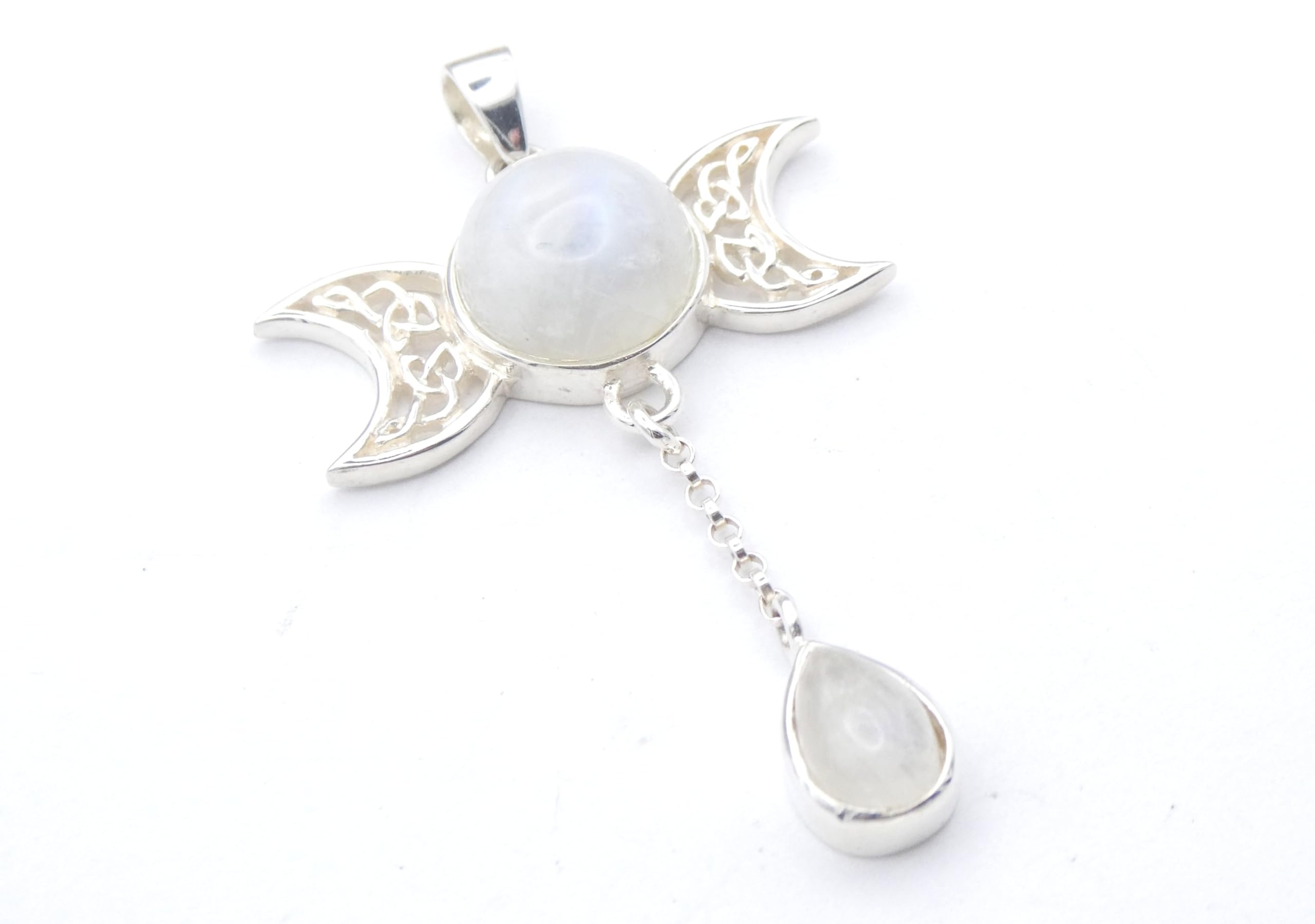 Mond Anhänger aus Sterlingsilber mit echtem Mondstein, Motiv Kraft des Mondes, Schutzsymbol, schmuck Damen