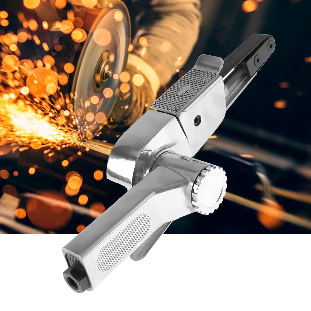 Levigatrice Pneumatica Industriale, Levigatrice a Nastro Pneumatica da 20 * 520mm con Porta d'Ingresso Chiave Esagonale e 3 Pezzi di Nastro Abrasivo per Mobili, Legno, Vetro, Metallo