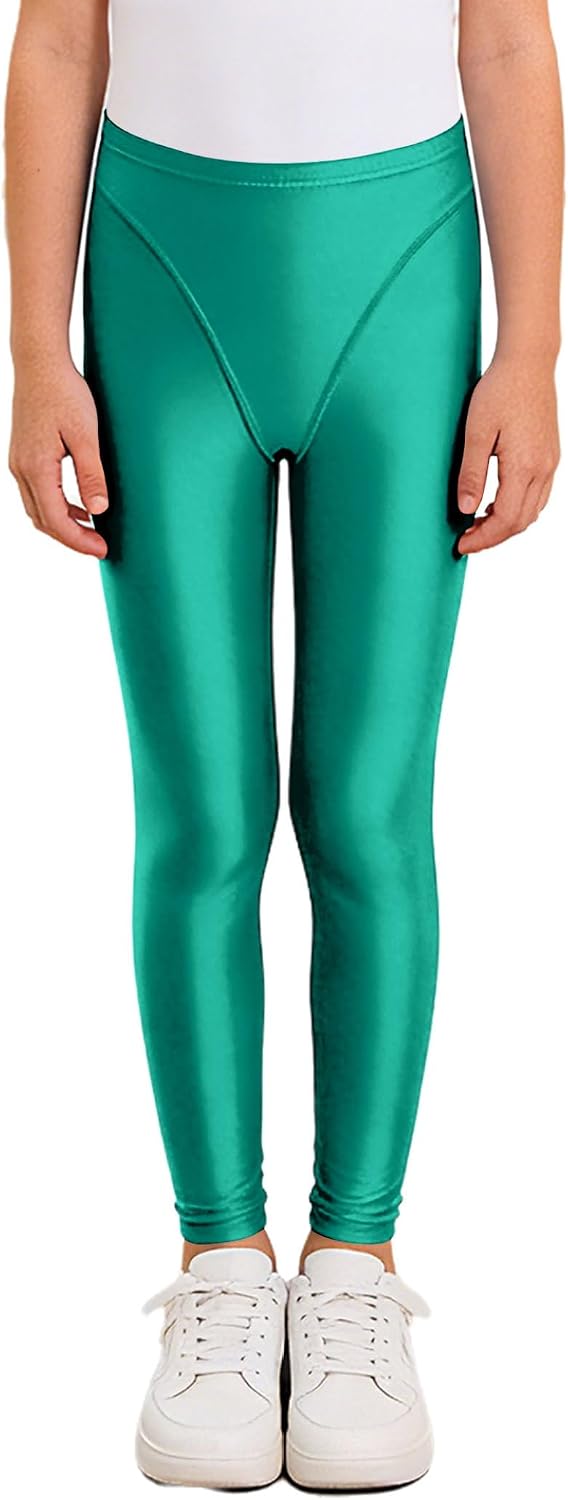 Jugaoge Kids Girls Leggings Metallic Glossy Workout Leggings High Waisted Athletic Yoga Dance Tights