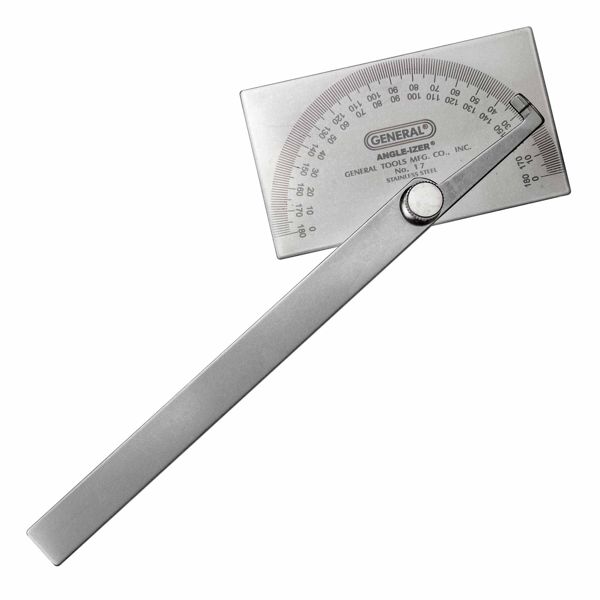 General Tools Angle Protractor #17 Stainless Steel Square Head - Measuring Tool for Carpenters & Woodworking Hobbyists