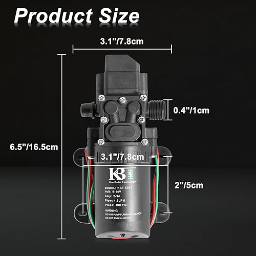 Miniatura 5 de KBT - Bomba de diafragma de transferencia de agua de 12 V CC 1.05 GPM 108 PSI, bomba rociadora autocebante con interruptor de presión, reemplazo