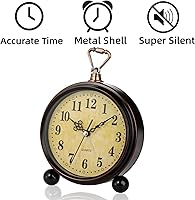 Vista 4 de 2 Pack Vintage Retro Analog Alarm Clocks, 5.2 Inch Silent Non Ticking Small Table Clock, Battery Operated Desk Clocks for Bedroom, Elegant Bedside