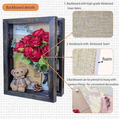 Image of Black 11x16 Large Shadow Box Frame Deep Shadow Box with Shelves Pet Memorial Shadow Box Display Case with Linen Back for Handicrafts,Picture Frames,Medals,Coins,Pins Collection and More