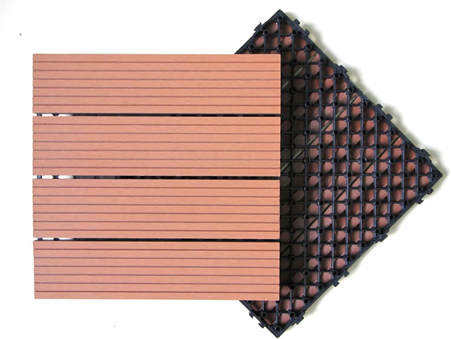 XAZLBIW Interlocking Deck Tiles 30x30cm, Outdoor Flooring Acacia Wood Patio Tiles, Waterproof Decking for Balcony Backyard, Indoor and Use B 11pcs