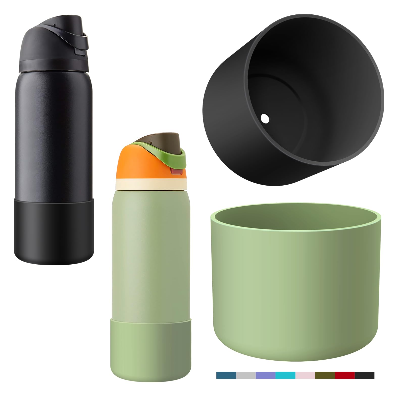 yoelike 2PCS 2 Colors Silicone Water Bottle Boot for Owala, Anti-Slip Protective Sleeve for FreeSip/Twist/Flip, Watter Bottle Accessories, Bottom