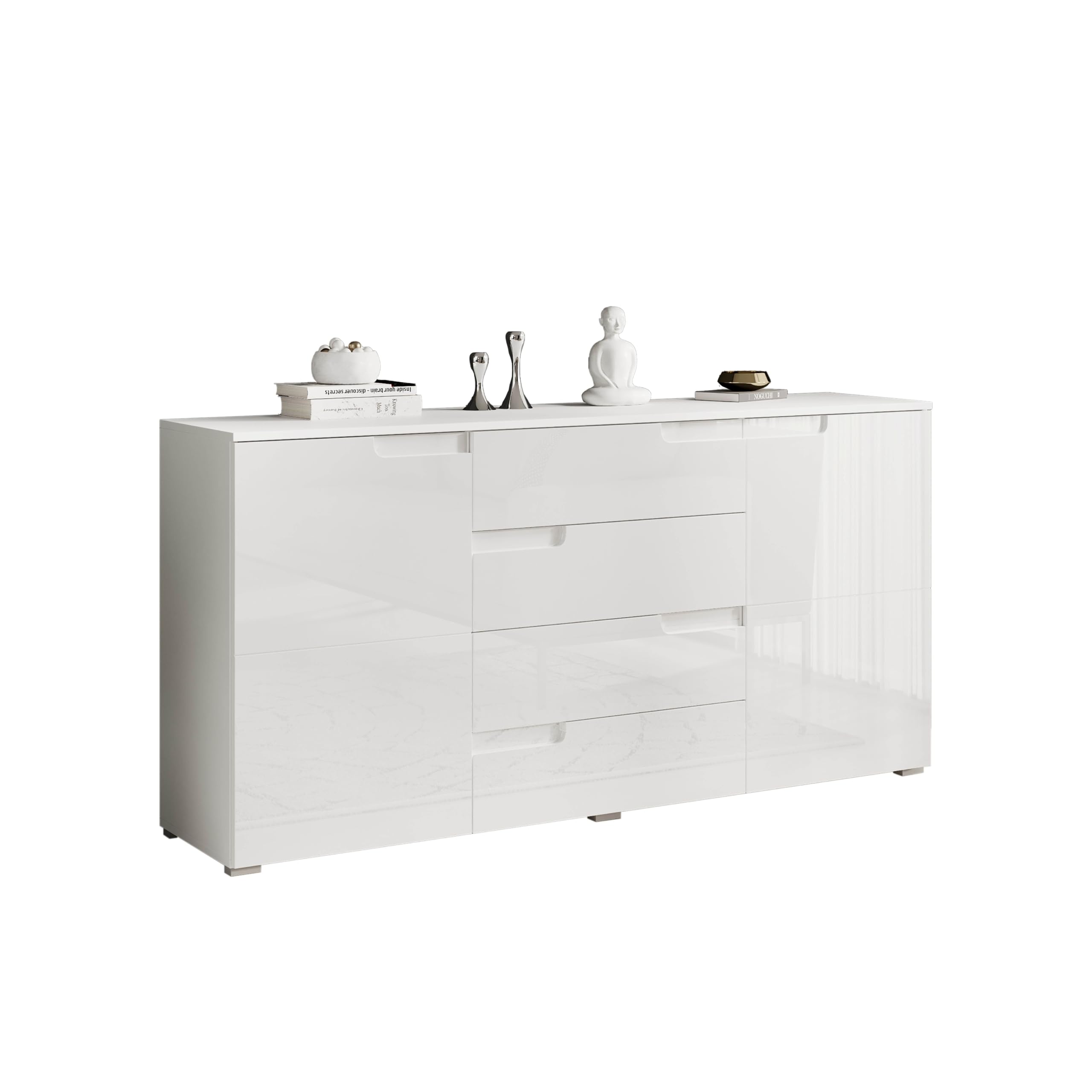 Stella Trading SPICE Sideboard Hochglanz Weiß – Moderne Kommode mit viel Stauraum (165 x 80 x 40 cm)