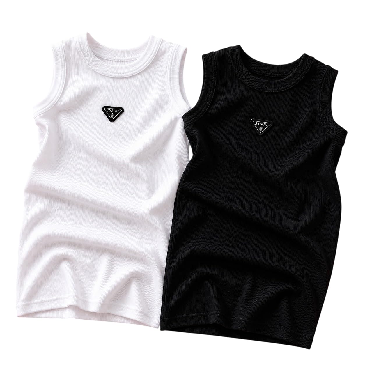 JYSUN Ribbed Sleeveless Tank Top for Men, Round Neck, Triangle Logo Badge, White and Black, Pack of 2-picture-17