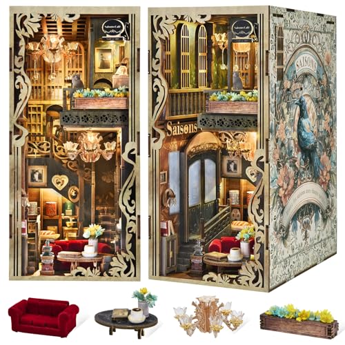 MiniCity Book Nook Kit, DIY Miniature Dollhouse Book Nook Kit with Dust Cover and LED Light for...