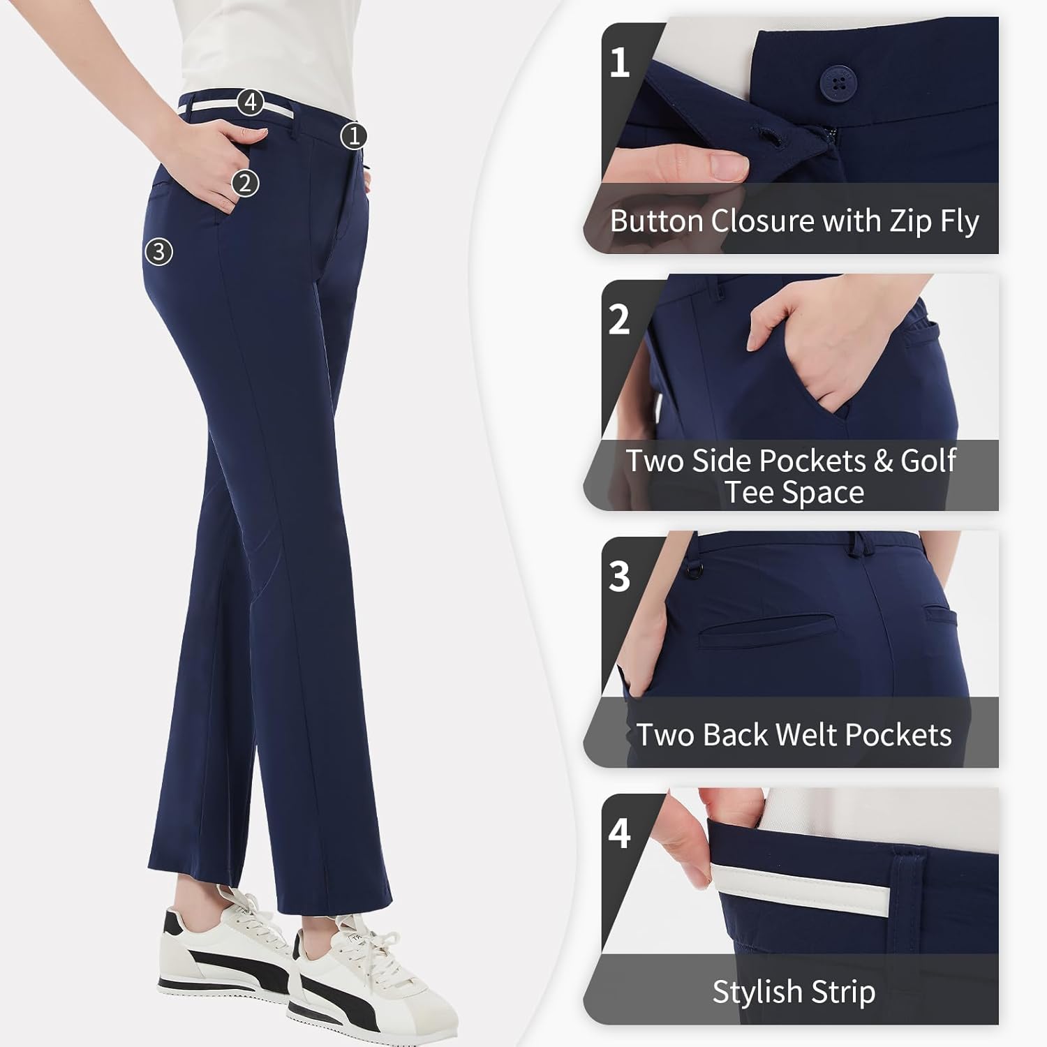Women Golf Pants with Pockets Spring Summer 4-Way Stretch Lightweight Quick Dry Casual Pants Athletic UPF 50+ - Image 5