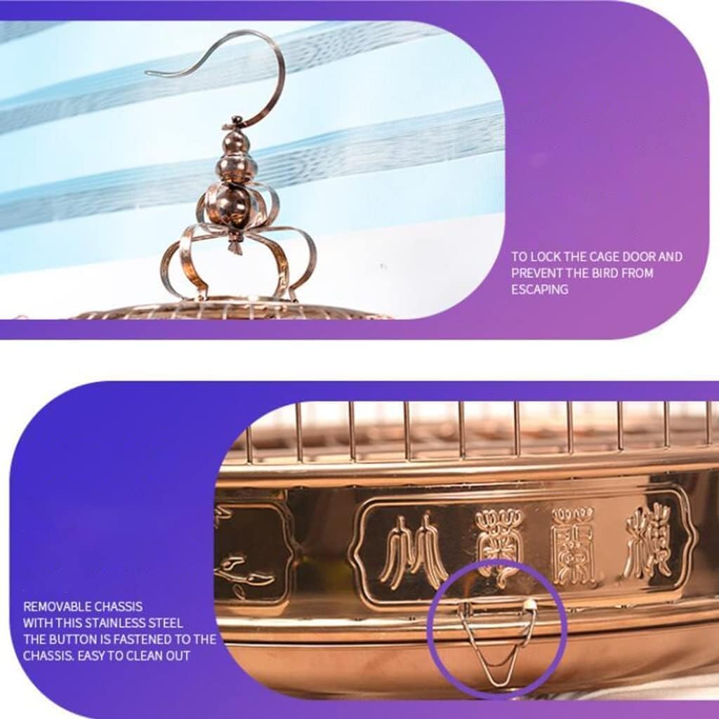 Jaula Profesional para Pájaros, Suministros para Mascotas, Transportín para Pájaros, Jaulas Decorativas para Jardín, Jaulas Redondas De Bronce, Acero Inoxidable para Pája,39.5 * 39.5 * 49cm