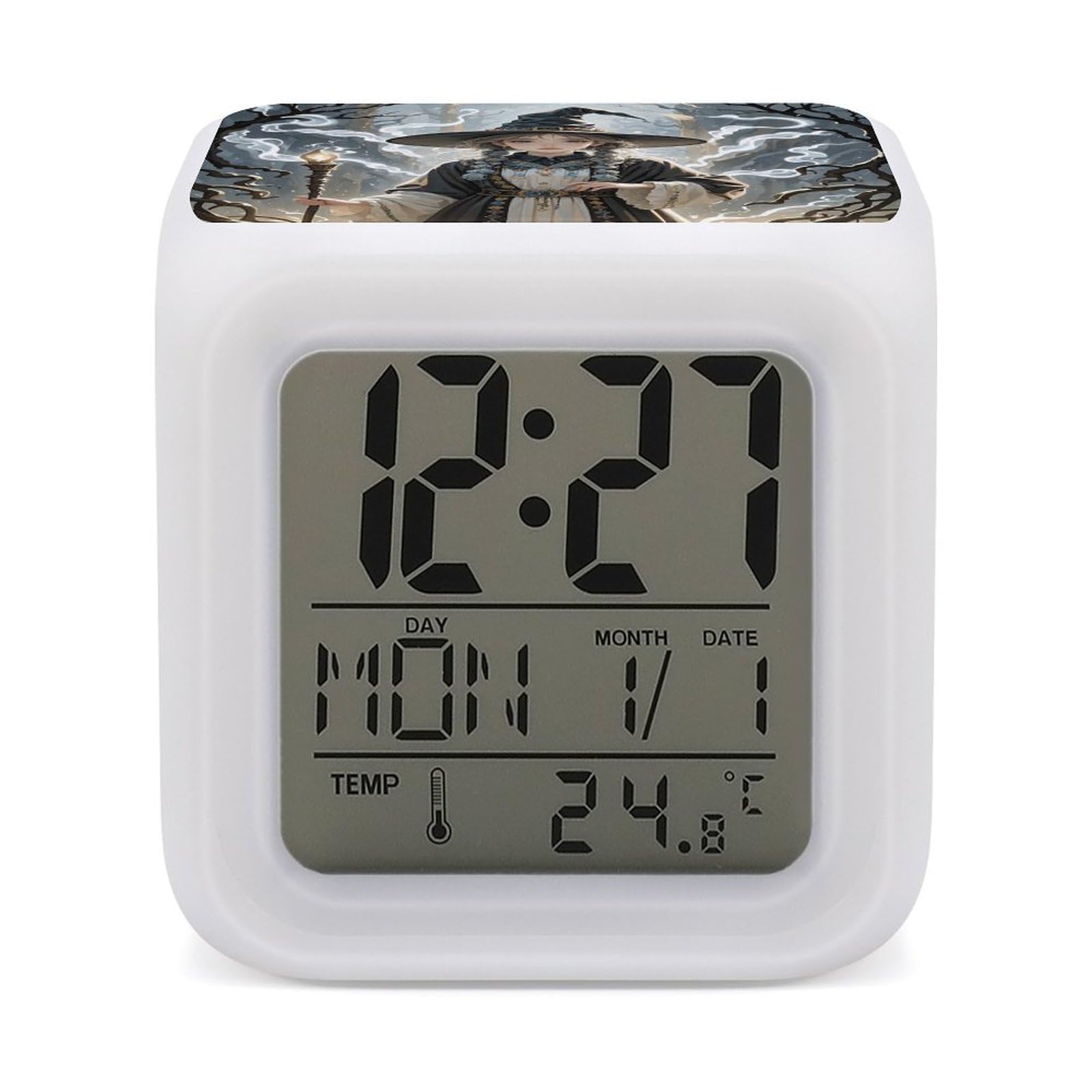 LZQPOEAS Magic Witch Witchcraft Bohemian Drawing Alarm Clock Desk Clock with 7 Color Changing Night Light Digital Clocks with Temperature Display Sleep Training and Sound Machine for Heavy Sleeper