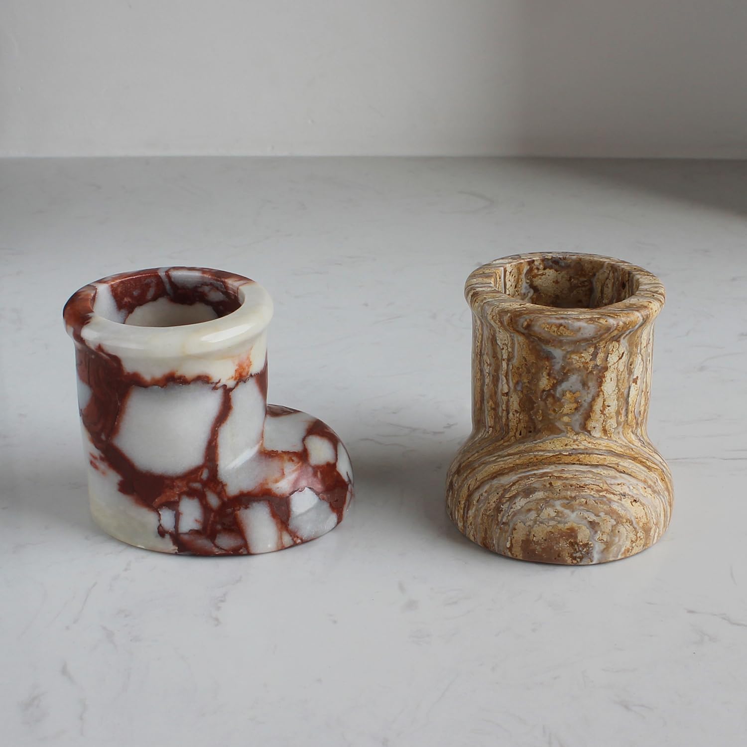 Christmas Santa Boot Desk Organizer, Genuine Marble Multifunctional Decor - Candle Holder, Mini Vase, Pen Pot, Makeup Brush Holder, Christmas Decoration for Tabletop Fireplace (Yellow Marble)