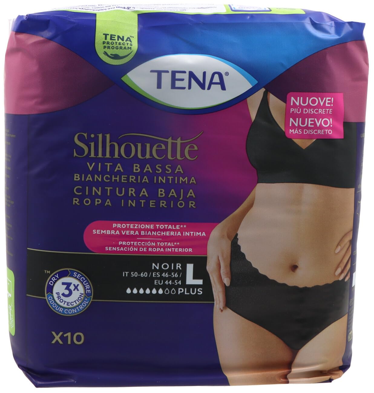 Tena - Tena Silhouette Noir Mutandine Assorbenti Vita Bassa Nere L 10 Pezzi - 986860625