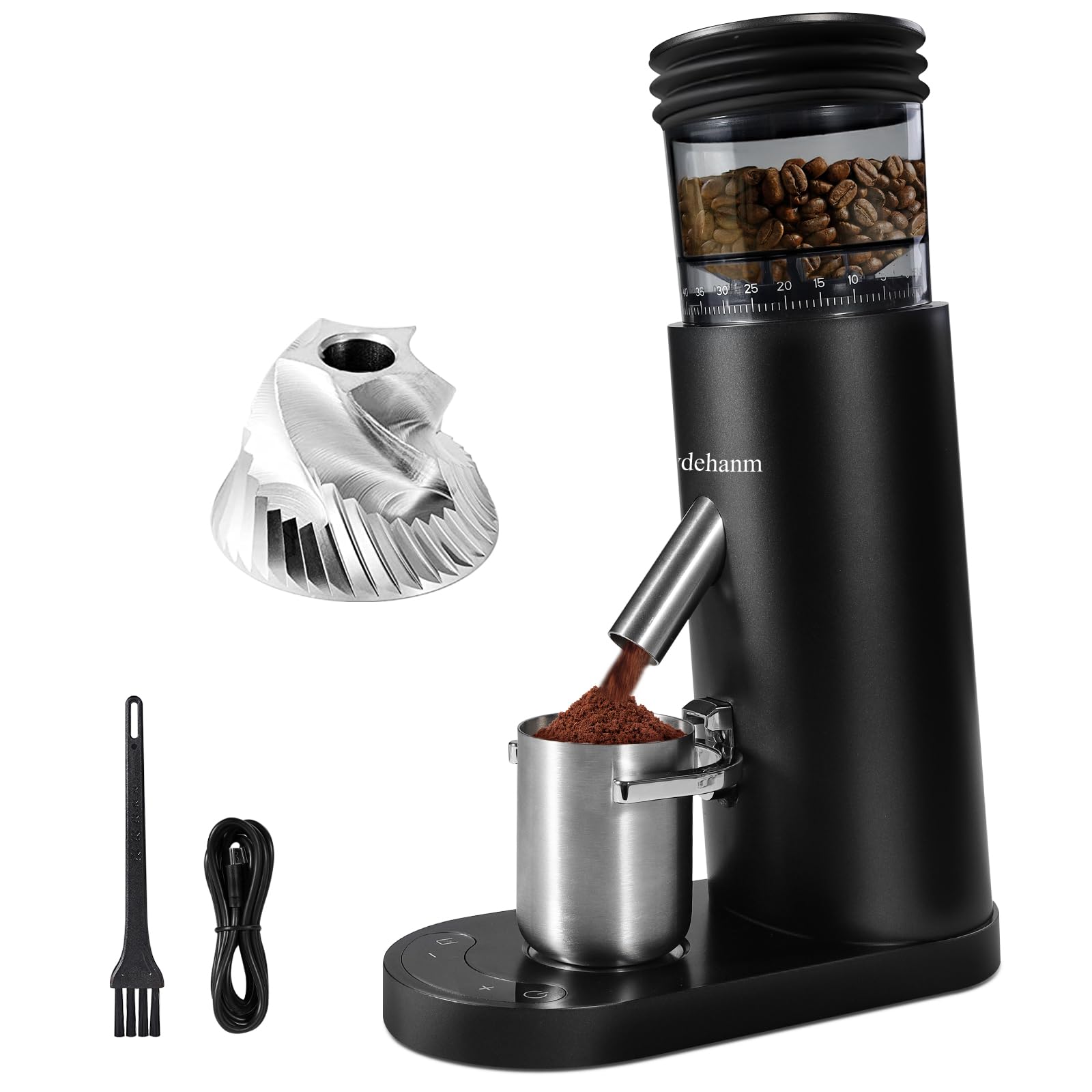 Molinillo de café, recargable, inalámbrico, de acero inoxidable, cónico, con soplador de aire, 60 ajustes de molienda, antiestático, compacto y silencioso para el hogar, oficina, camping, color negro