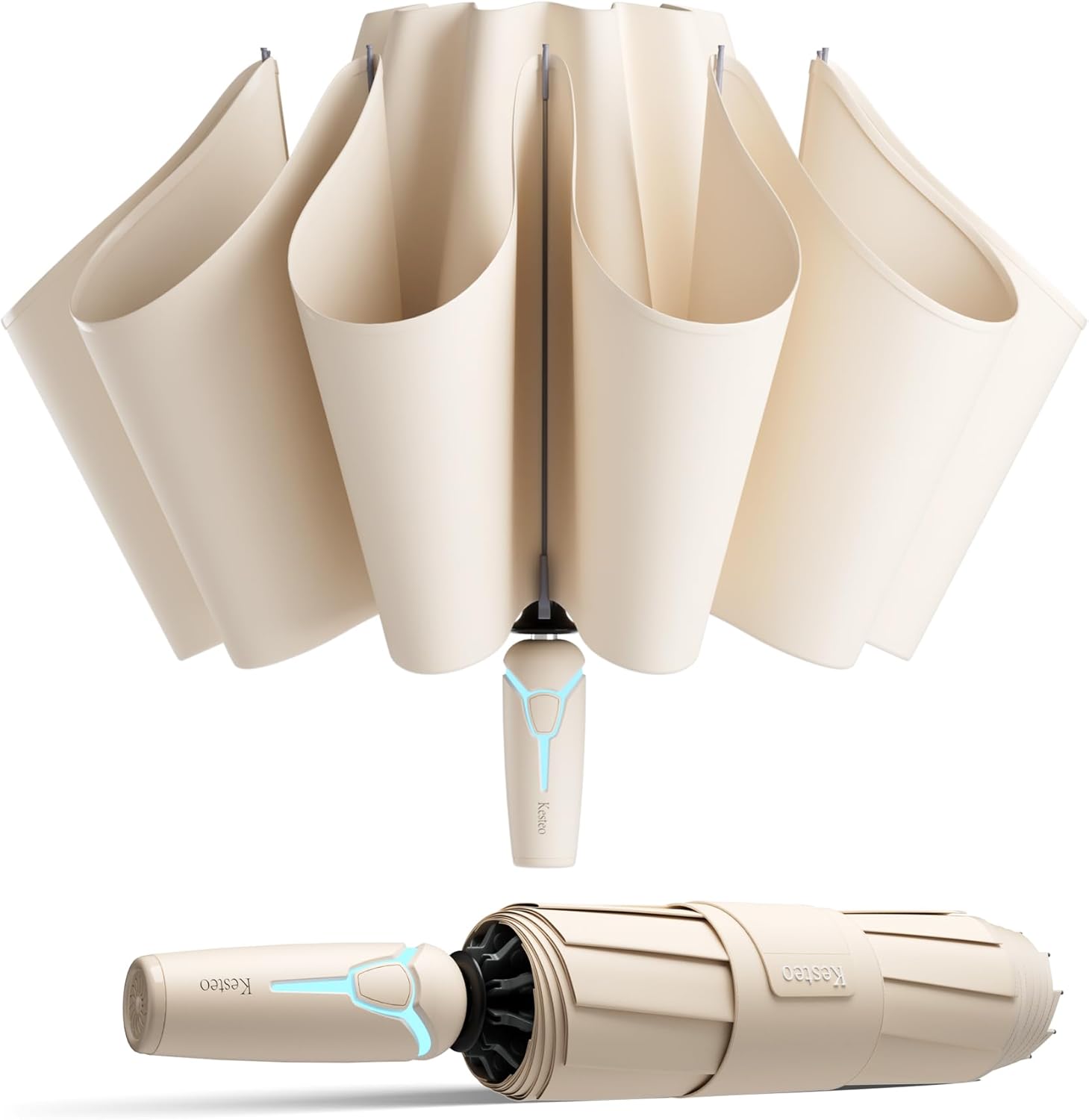 Kesteo Windproof Travel Umbrella for Rain, Withstand 85MPH Winds, 54 Inch Automatic Reverse Fold Umbrellas Easy Auto Open Close, Portable Compact Umbrella Includes Cover Bag, Perfect for Travel, Car, Commute, Women Men, Backpack