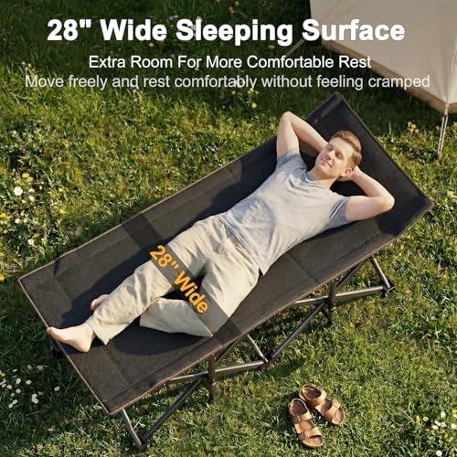 Image of ABORON Camping Cot for Adult 28 inch Extra Wide, 2PK Heavy-Duty 1200D Oxford Cot for Sleeping, Portable Folding Camp Bed with Mat & Carry Bag