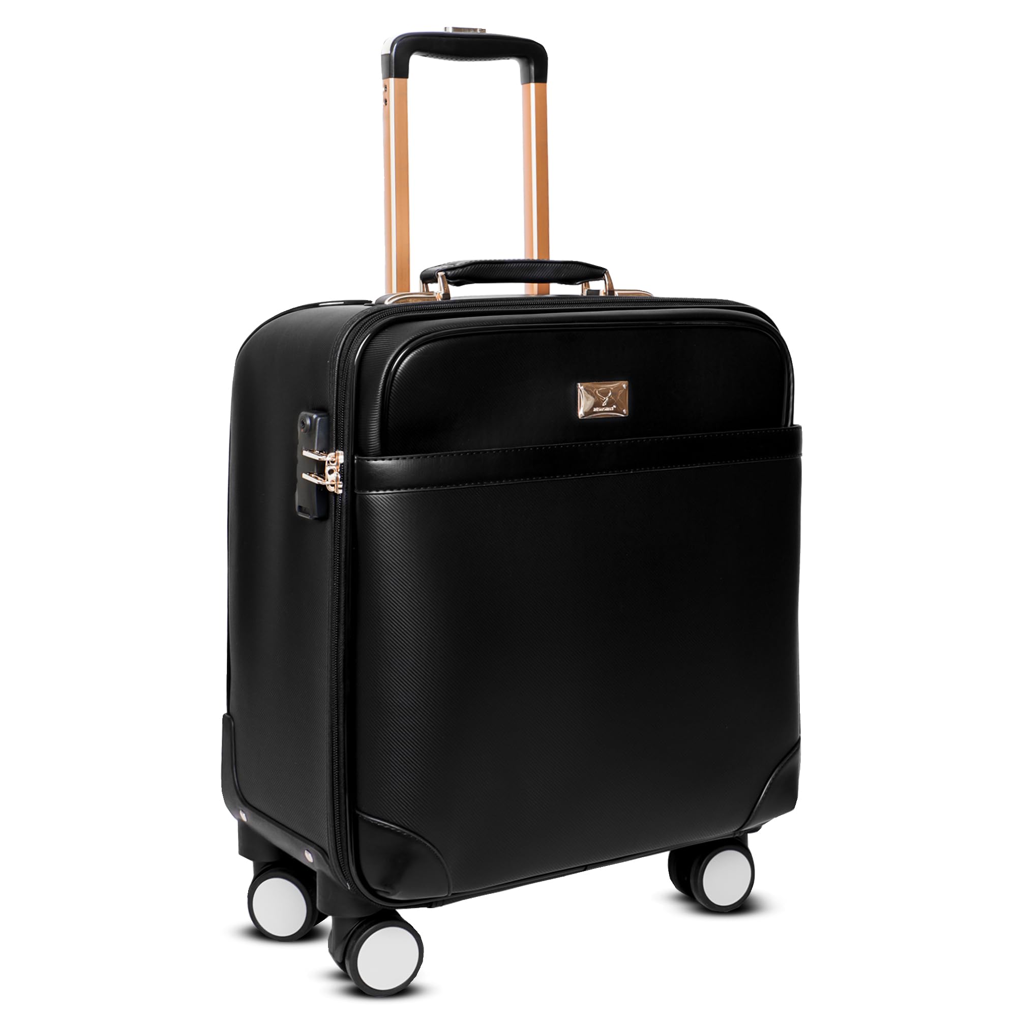 20-Inch Small Cabin Trolley Suitcase for Travel, Vegan Leather Soft-Sided Business Suitcase Luggage with Laptop Compartment, 8 Spinner Wheels & Number Lock - 40X52X23 CM, 40L - Black-image-45