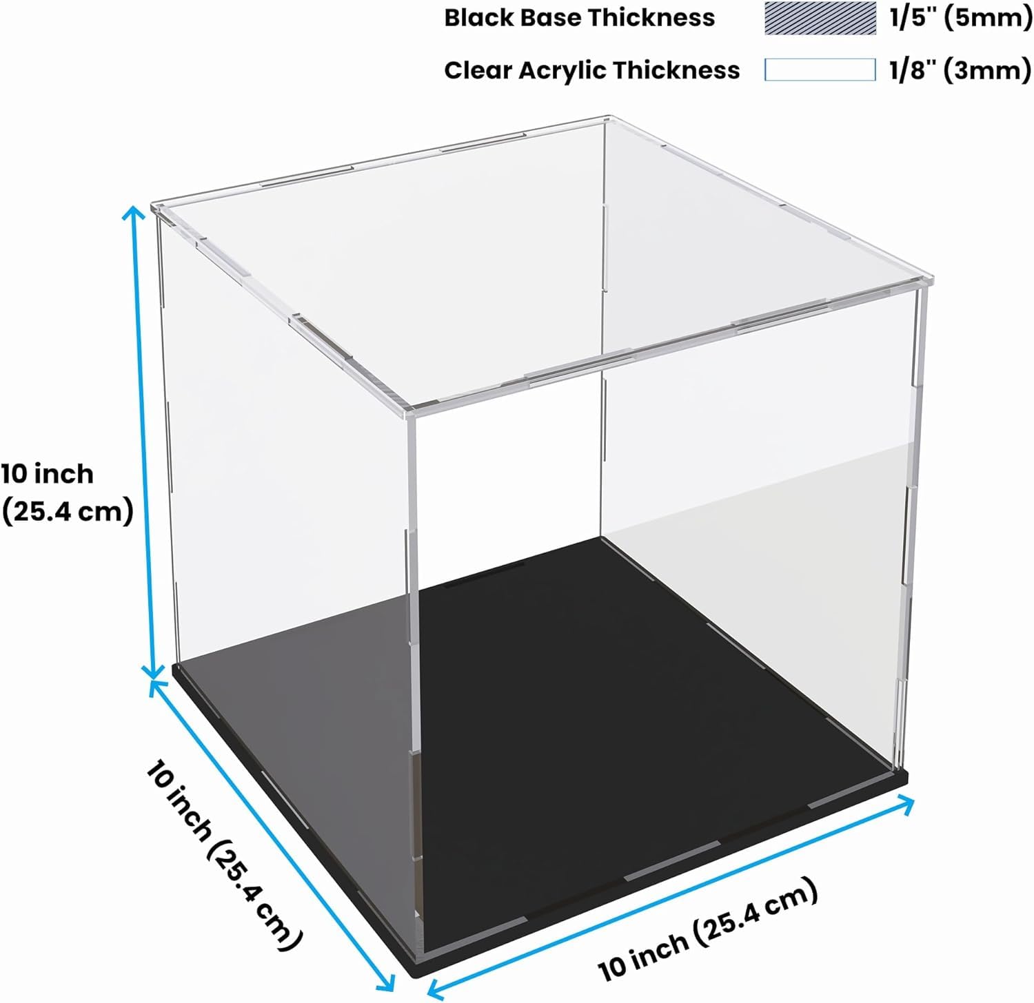 NIYANETAIL DIY Clear Acrylic Display Case for Collectibles & Action Figures – Dustproof Display Box with Black Base for Toys, Miniatures, Memorabilia, Showcase Decor (10" L x 10" W x 10" H) 1