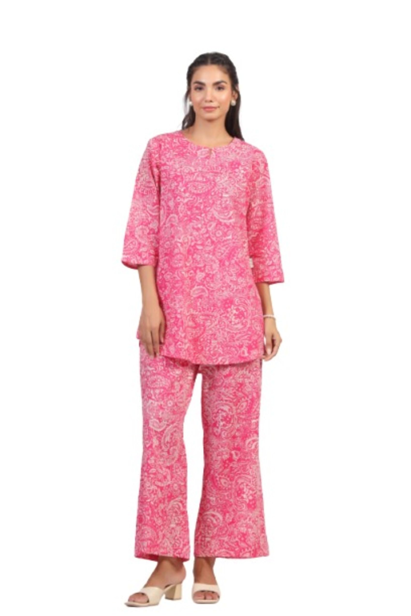 Hot Pink Cotton Co-ord Set for Women-image-21