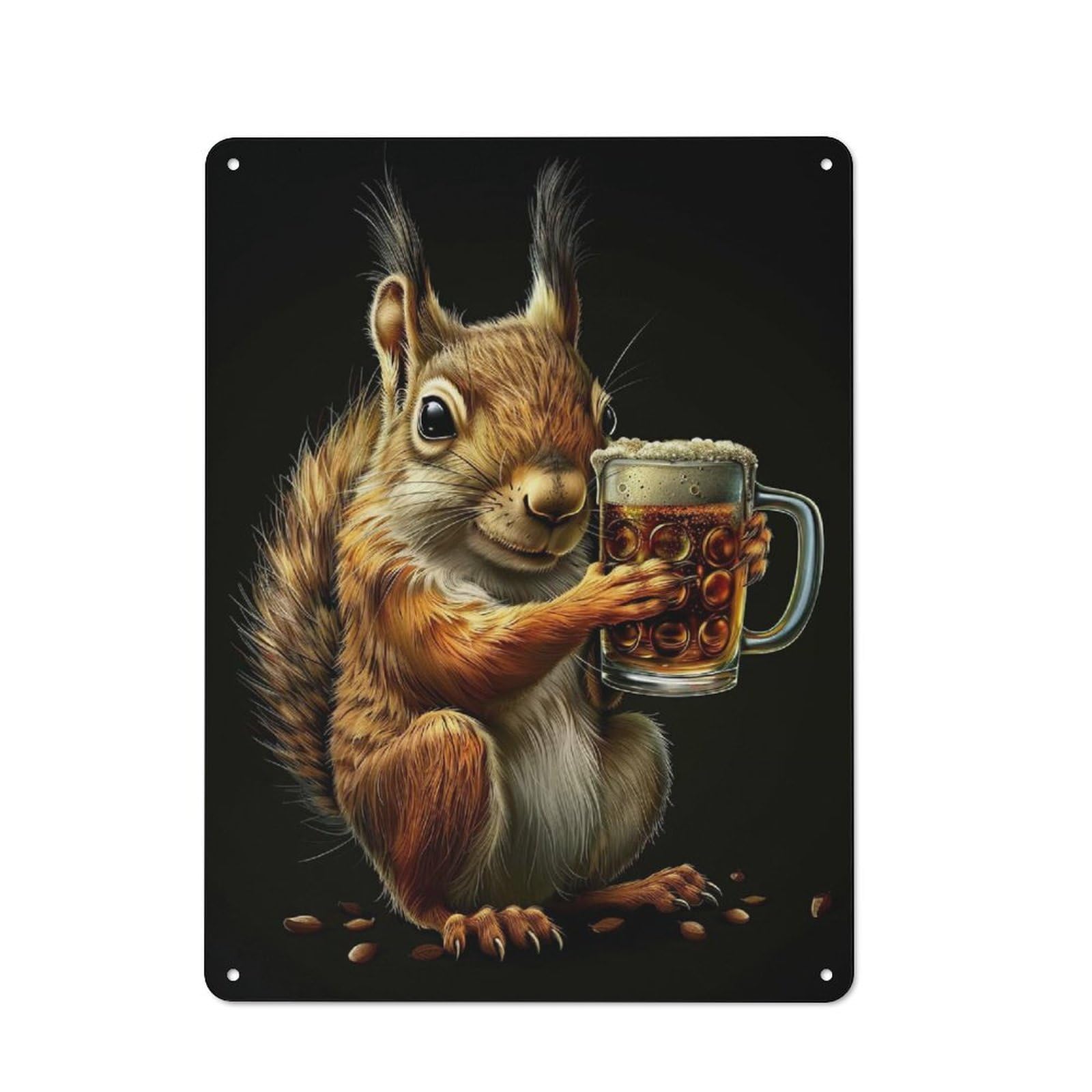 Squirrel Beer Decorative Metal Wall Decor 40x30cm, Metal Gift Sign for Hallway, Home Bar, Garage Or Study