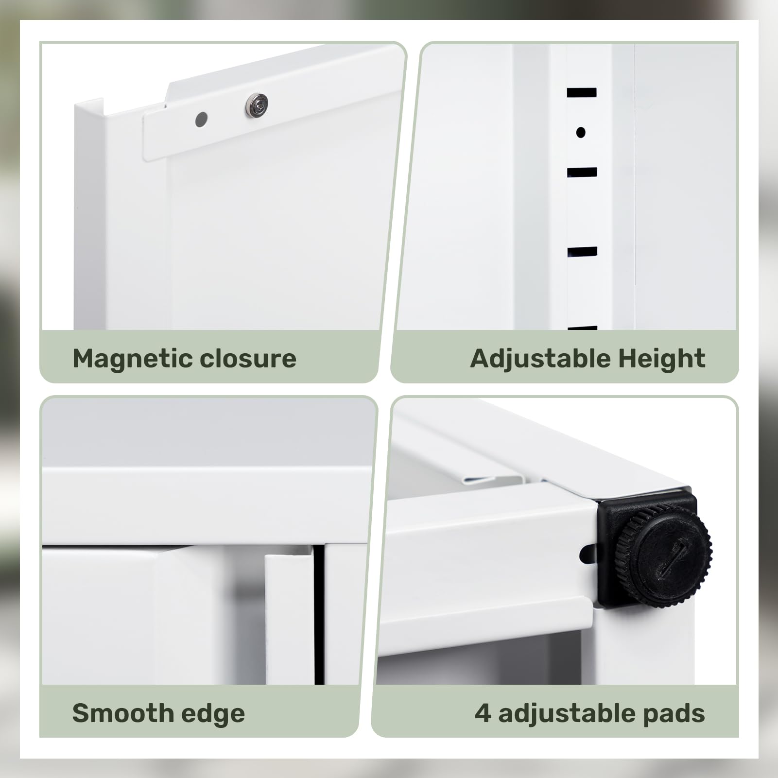 HollyHOME Archivador Cierre magnéticoagnético de Metal de una Puerta, Armario de Almacenamiento de Oficina, archivadores con 2 estantes Ajustables para el hogar,Blanco